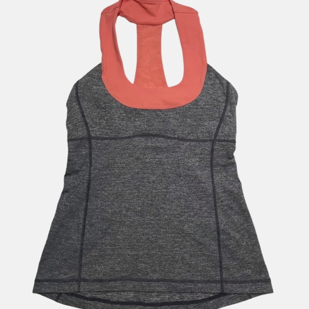 Lululemon Athletica Scoop Neck Racerback Tank in Charcoal and Peach in Size 10 - Picture 1 of 7
